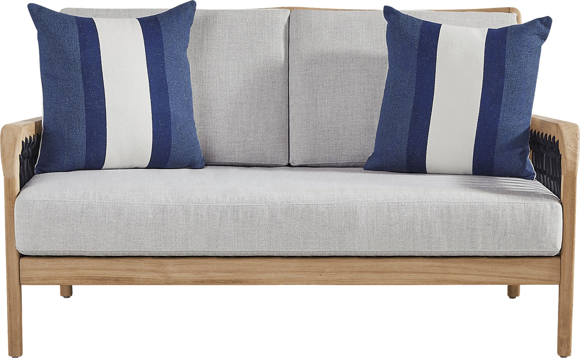 Riva Blonde 5 Pc Outdoor Loveseat Seating Set with Dove Cushions - Image 2