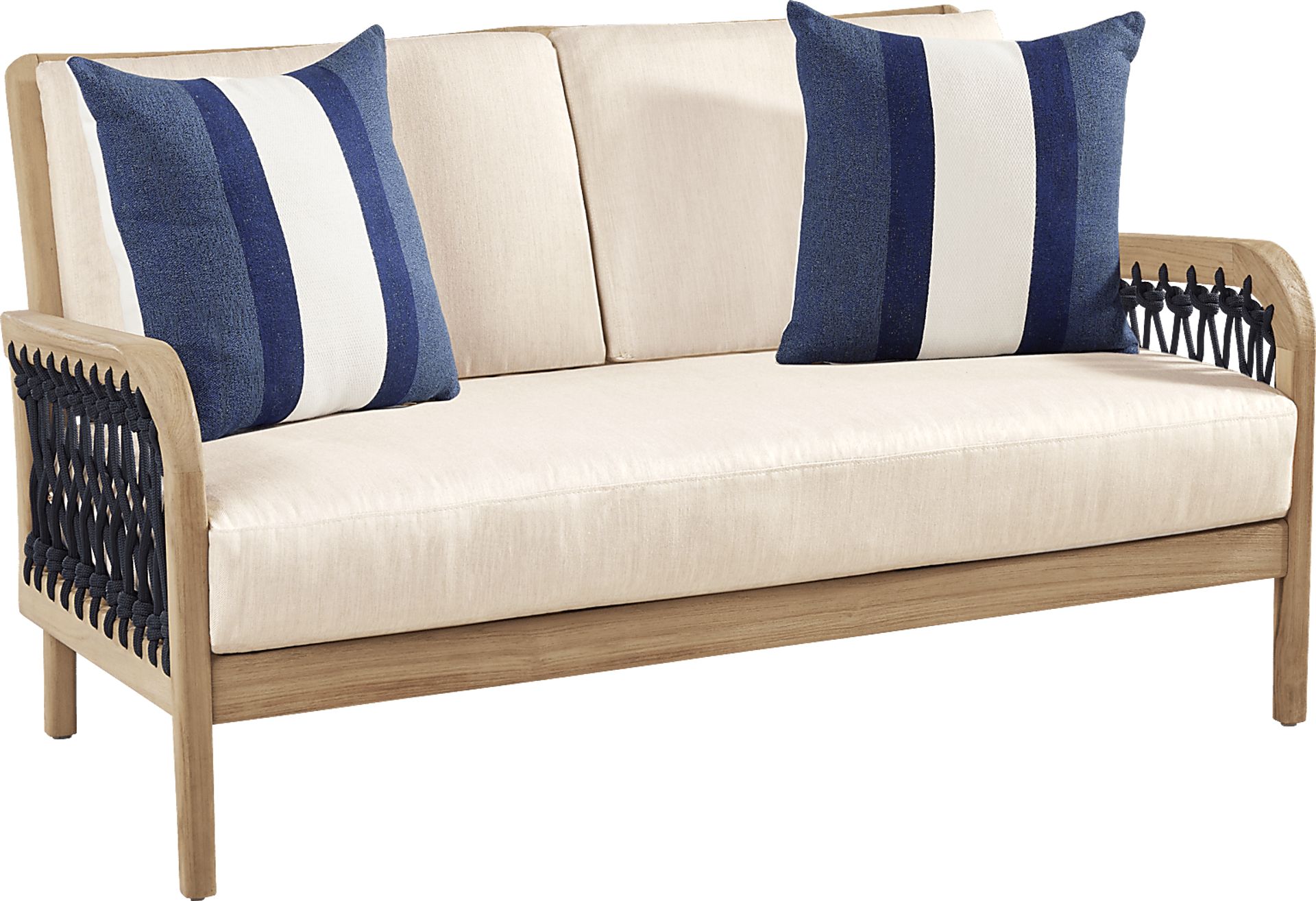 Riva Blonde 5 Pc Outdoor Loveseat Seating Set with Flax Cushions - Image 3