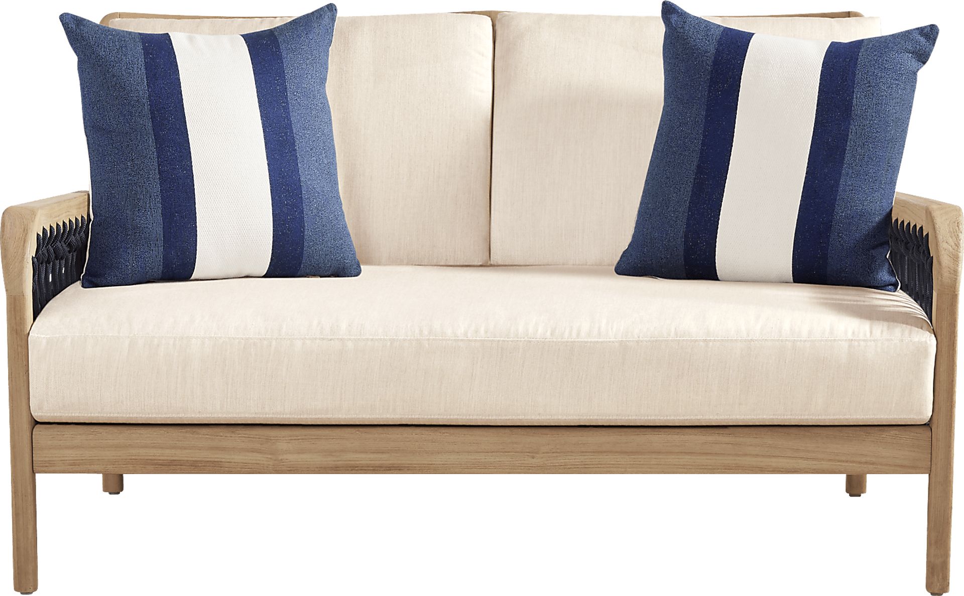 Riva Blonde 5 Pc Outdoor Loveseat Seating Set with Flax Cushions - Image 2