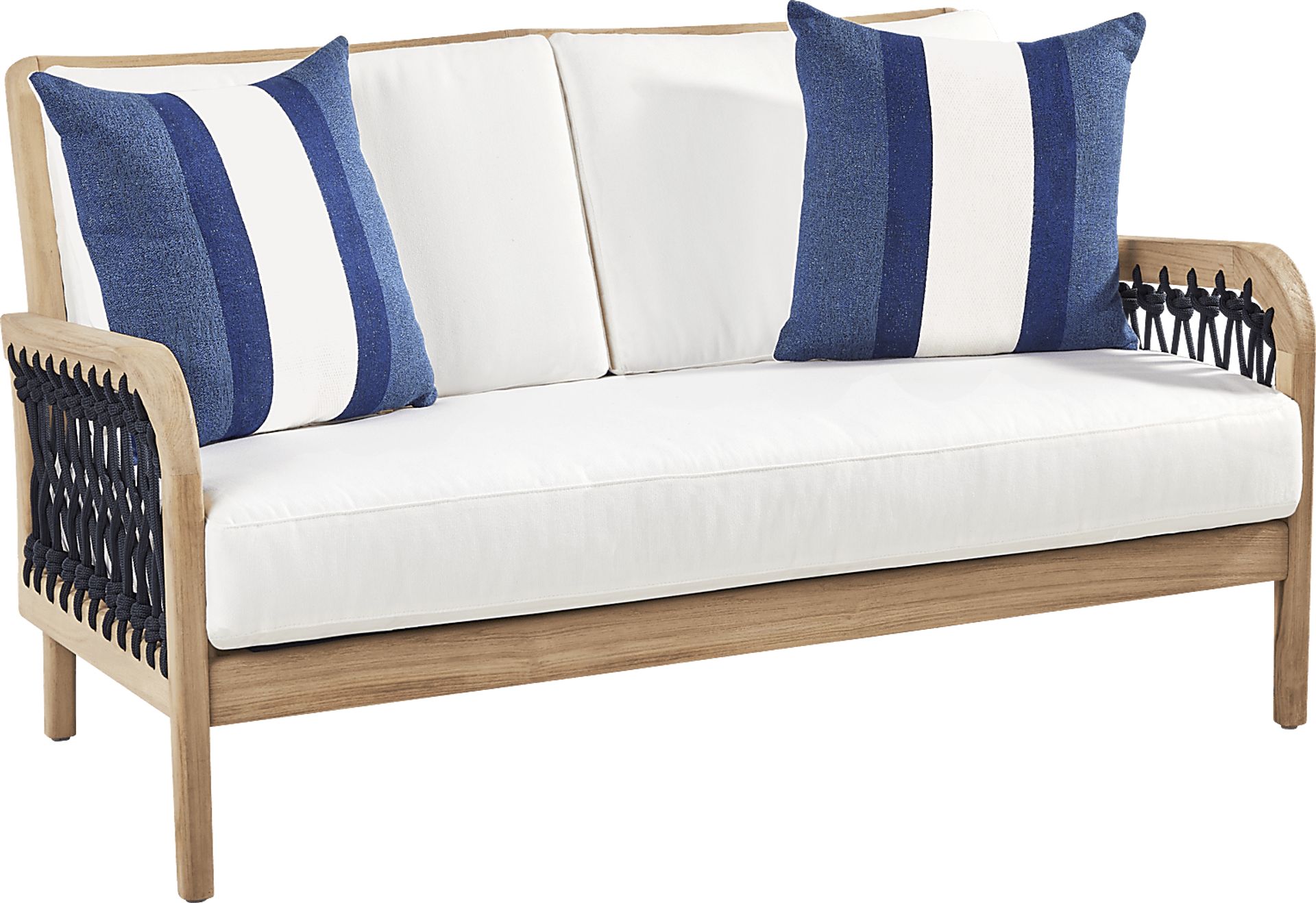 Riva Blonde 5 Pc Outdoor Loveseat Seating Set with White Cushions - Image 3