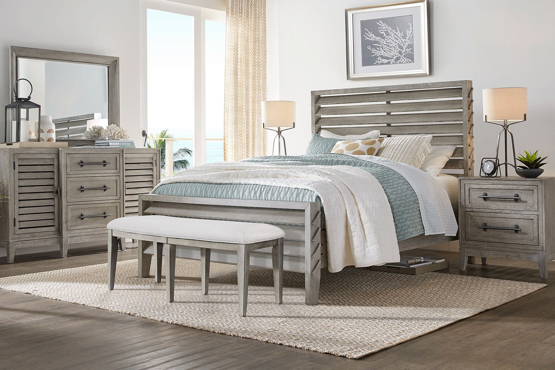 River Falls Light Gray 3 Pc Queen Slat Bed | Rooms to Go