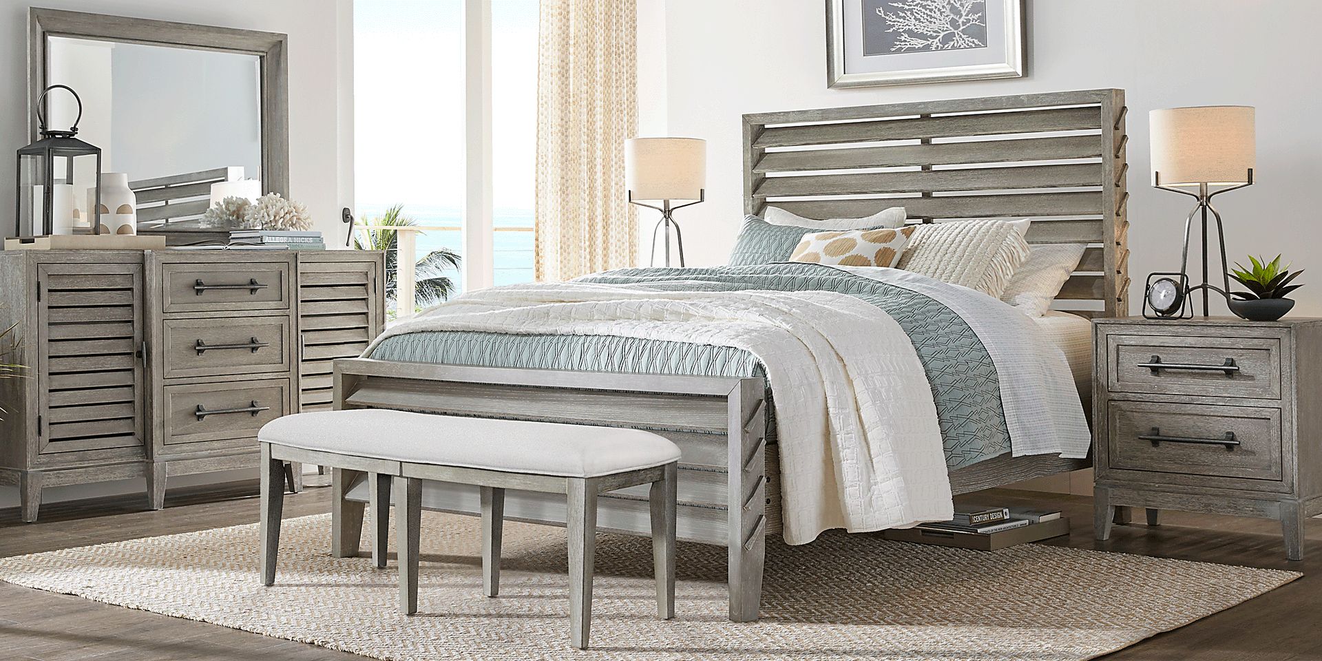 River Falls Light Gray 7 Pc Queen Slat Bedroom - Image 2