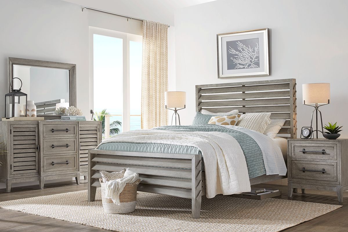 River Falls 7 Pc Light Gray King Bedroom Set With Mirror, Nightstand, Dresser, 3 Pc King Slat ...