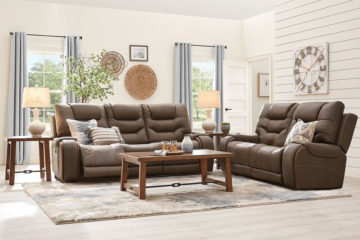 River Landing 2 Pc Brown Microfiber Living Room Set With Reclining Sofa