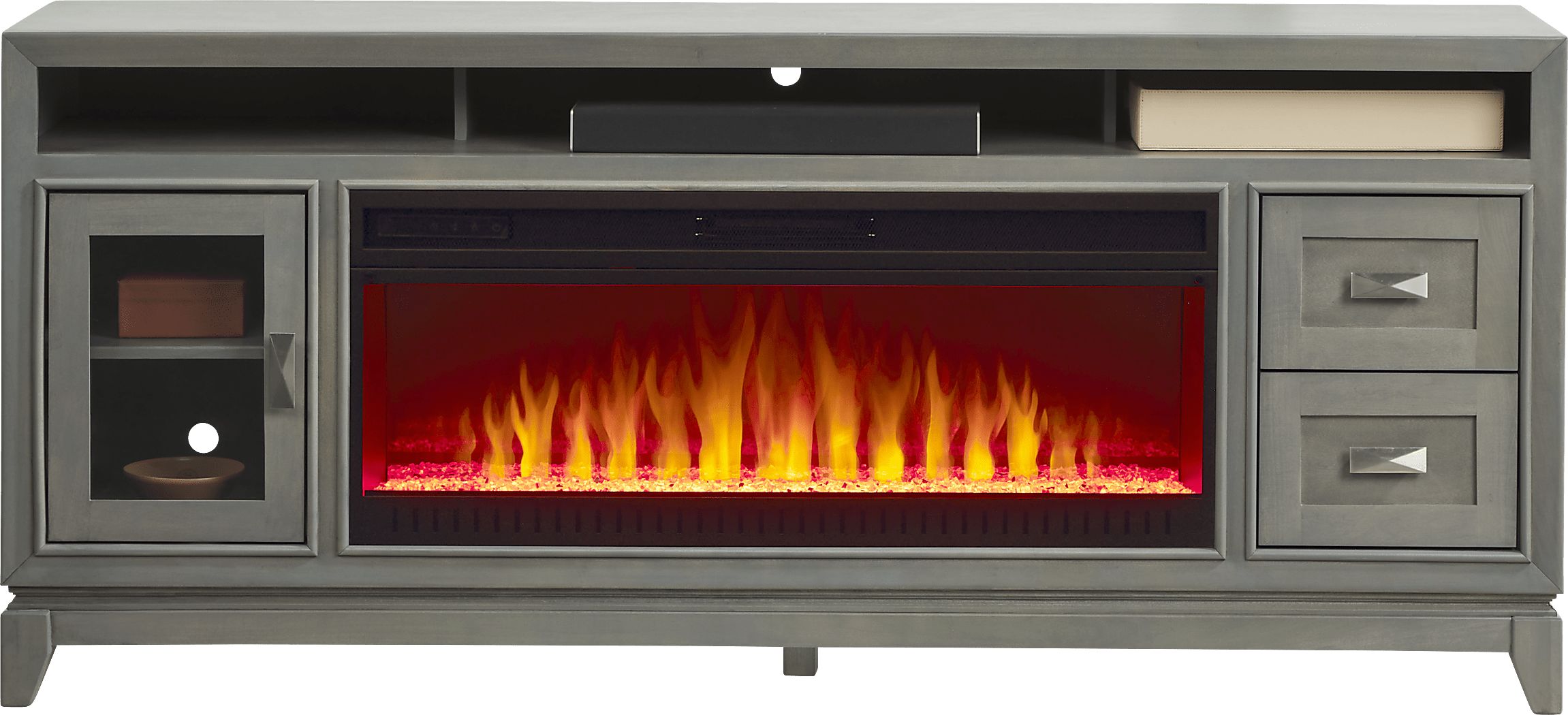River Terrace Gray 76 in. Console With Electric Fireplace - Rooms To Go