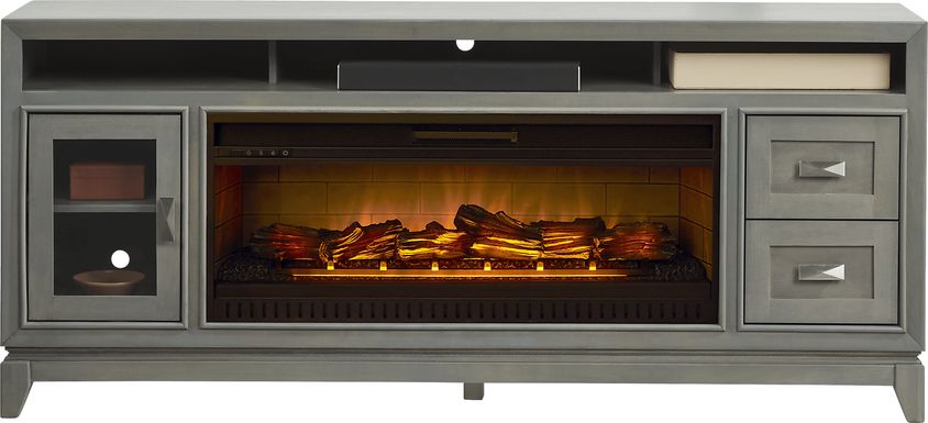 River Terrace Gray 76 in. Console with Electric Log Fireplace