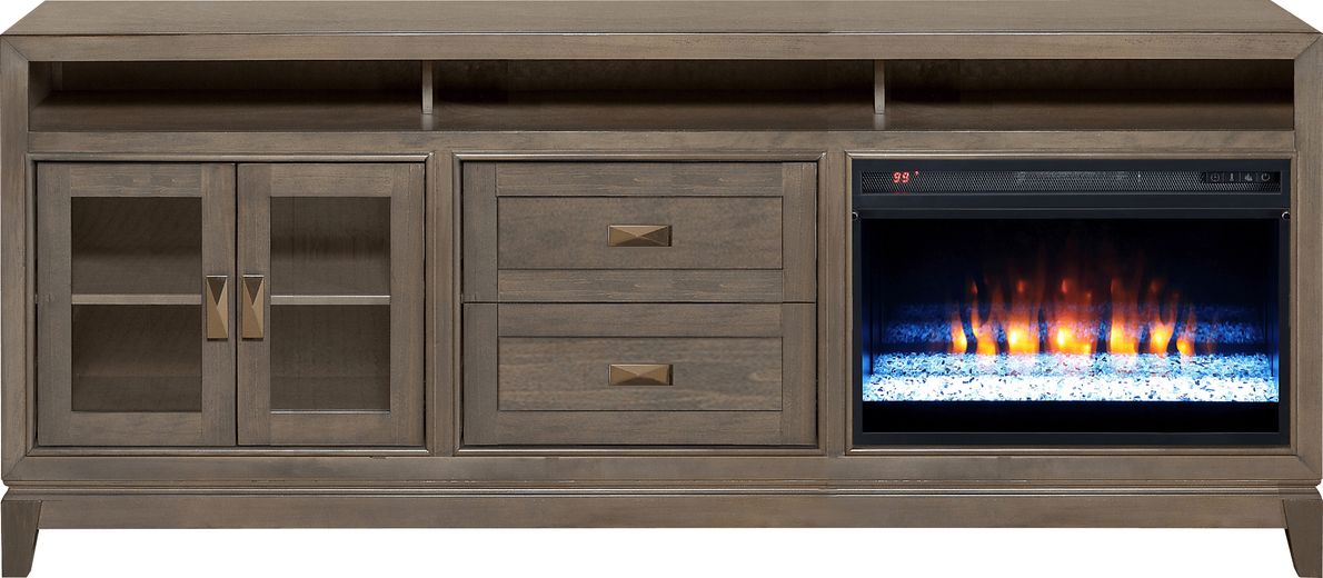River Terrace Gray 82 in. Console With Fireplace - Rooms To Go