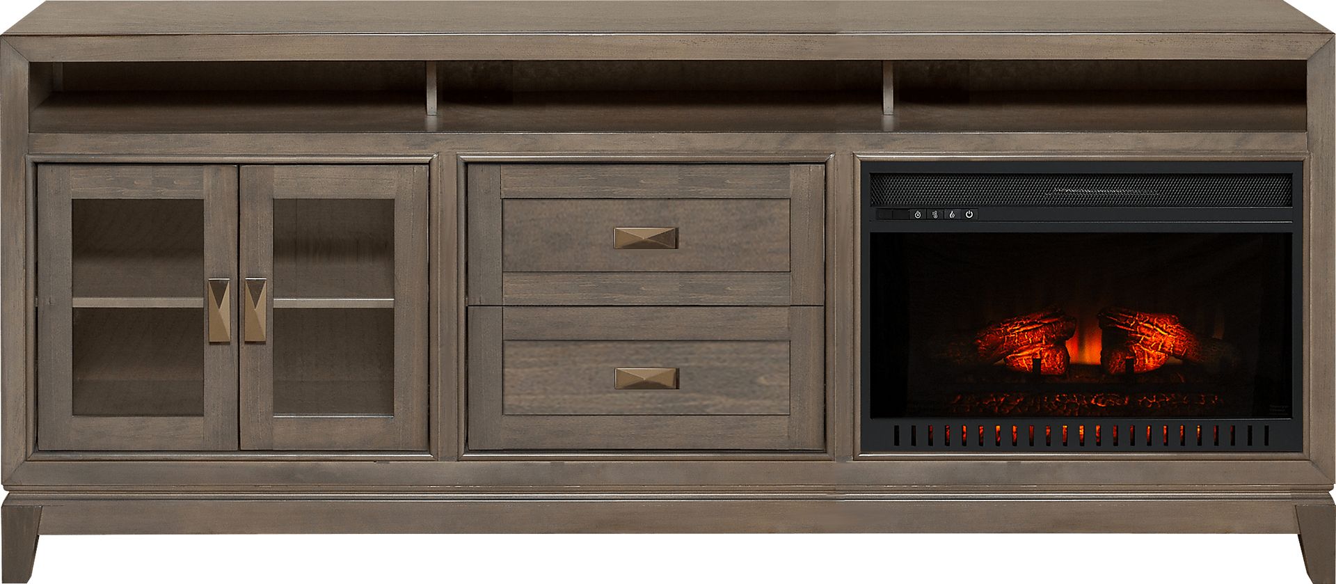 River Terrace Gray 82 in. Console with Electric Log Fireplace - Image 1
