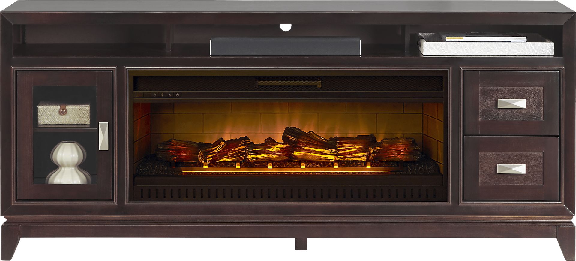 River Terrace Merlot 76 in. Console with Electric Log Fireplace - Image 1