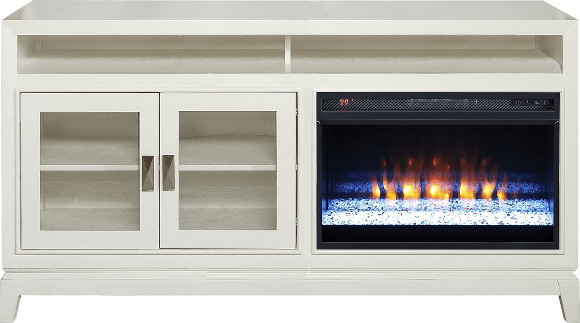River Terrace Off-White 62 in. Console with Electric Fireplace - Image 1
