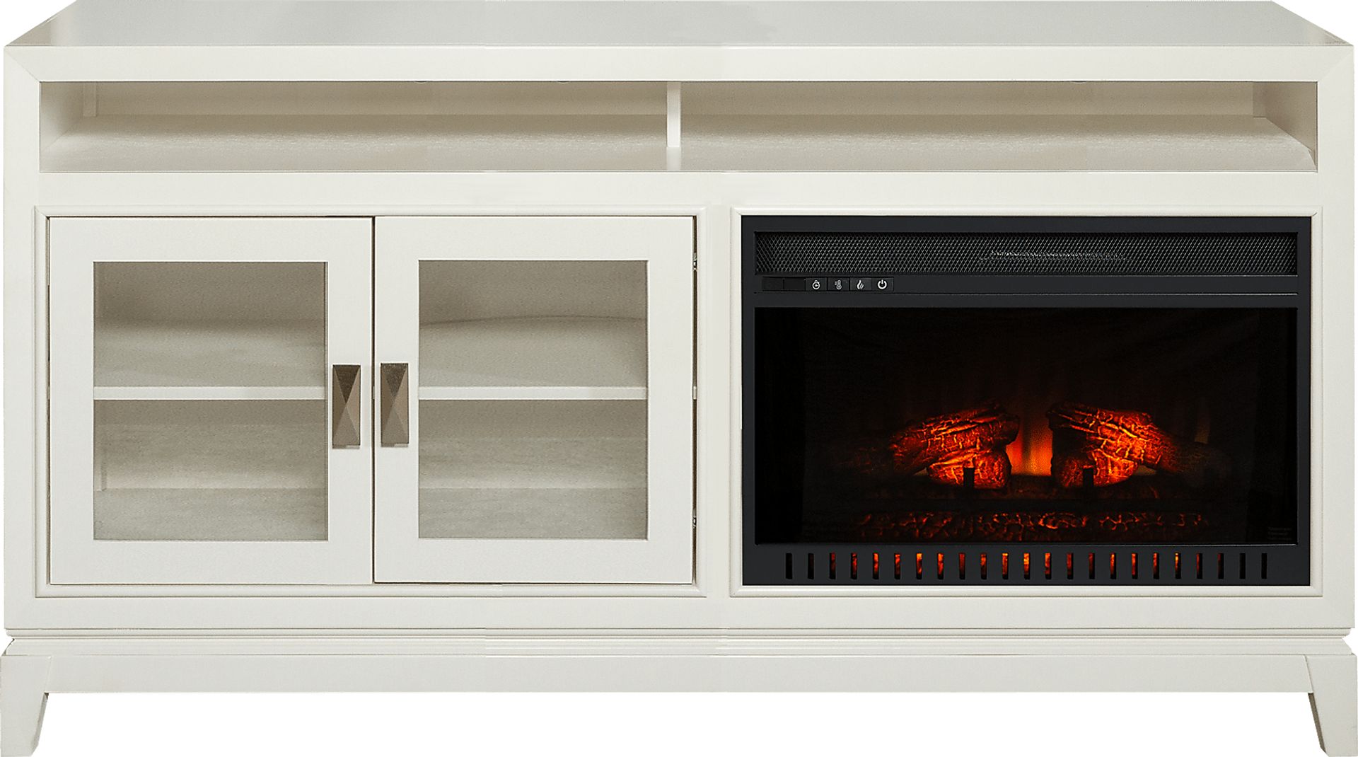 River Terrace Off-White 62 in. Console with Electric Log Fireplace - Image 1