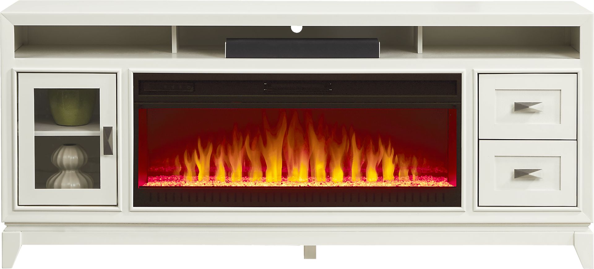 River Terrace Off-White 76 in. Console with Electric Fireplace - Image 1
