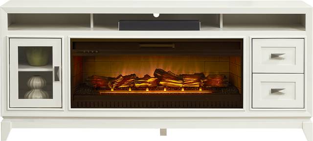 River Terrace Off-White 76 in. Console with Electric Log Fireplace - Thumbnail - Image 1