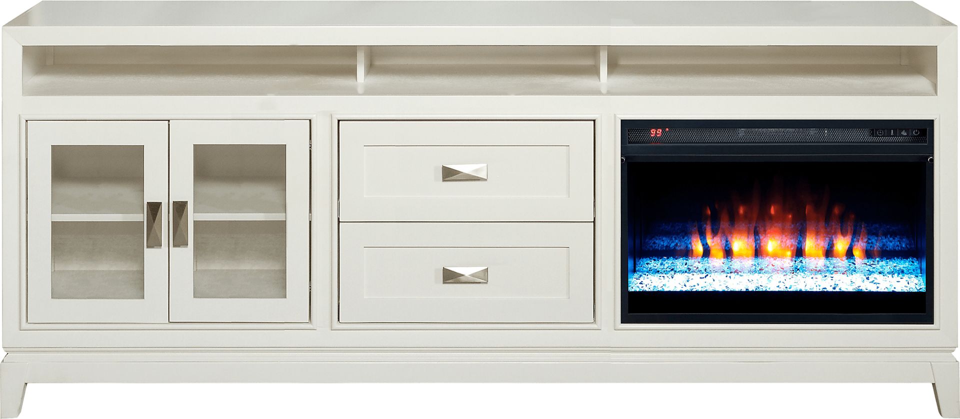 River Terrace Off-White 82 in. Console with Electric Fireplace - Image 1
