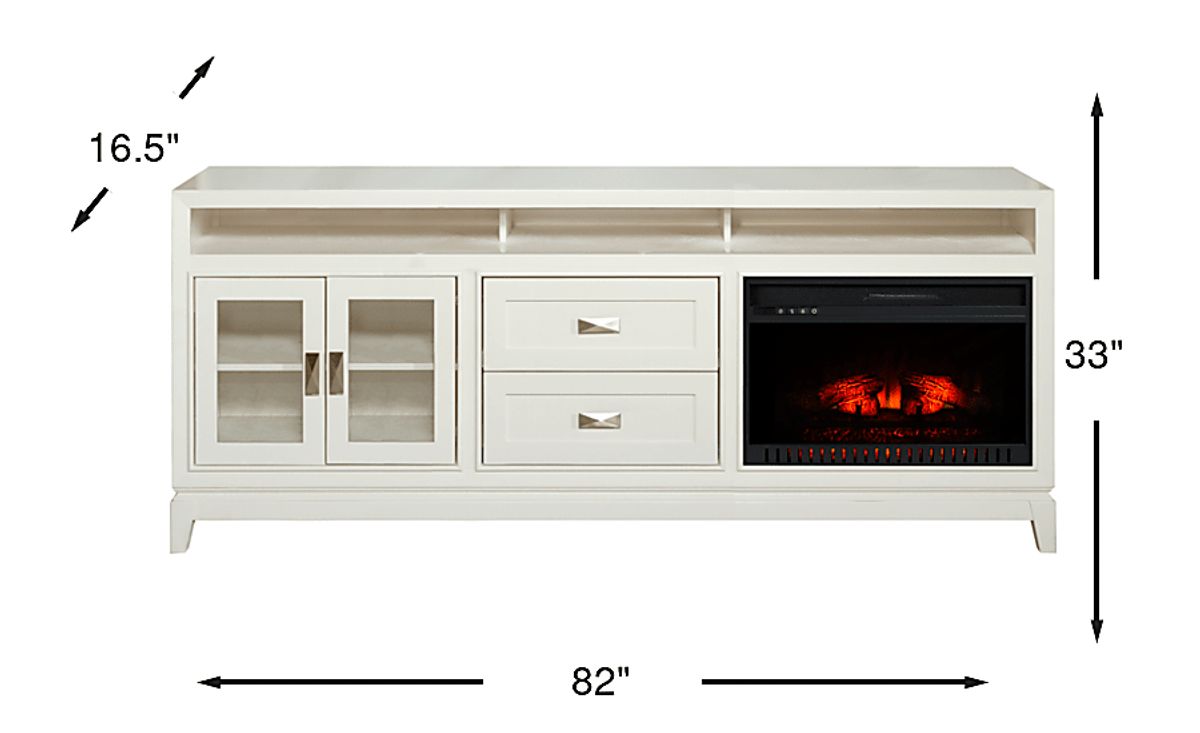 River Terrace Off-White Light Wood,White 82 in. Console With Log