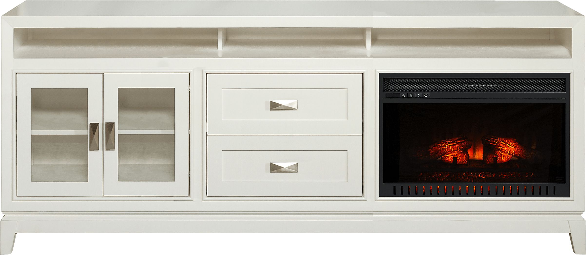 River Terrace Off-White Light Wood,White 82 in. Console With Log