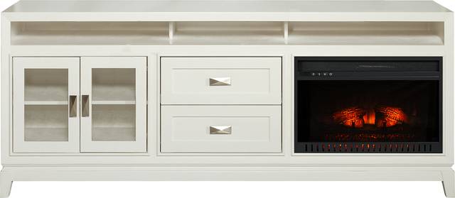 River Terrace Off-White 82 in. Console with Electric Log Fireplace - Thumbnail - Image 1