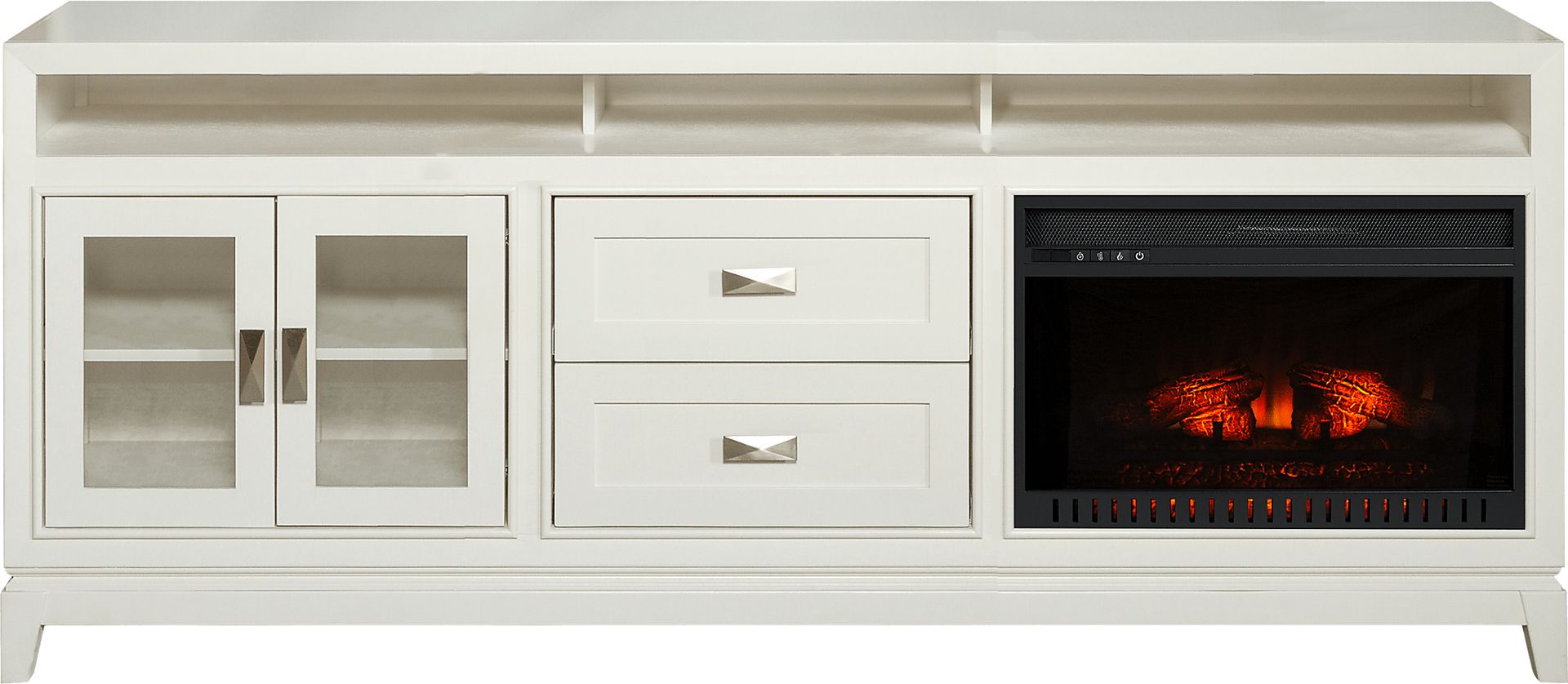 River Terrace Off-White 82 in. Console with Electric Log Fireplace - Image 1