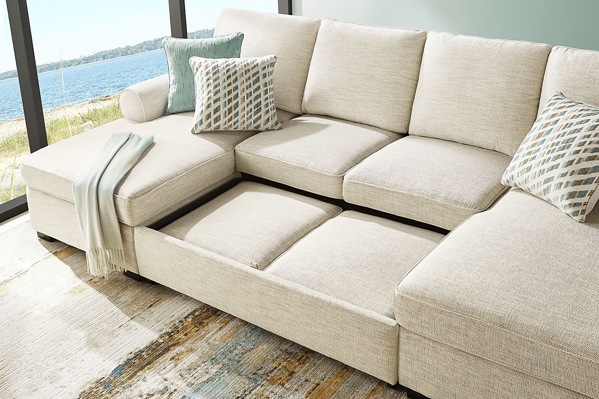 Rivera Cream 3 Pc Sleeper Sectional - Image 9
