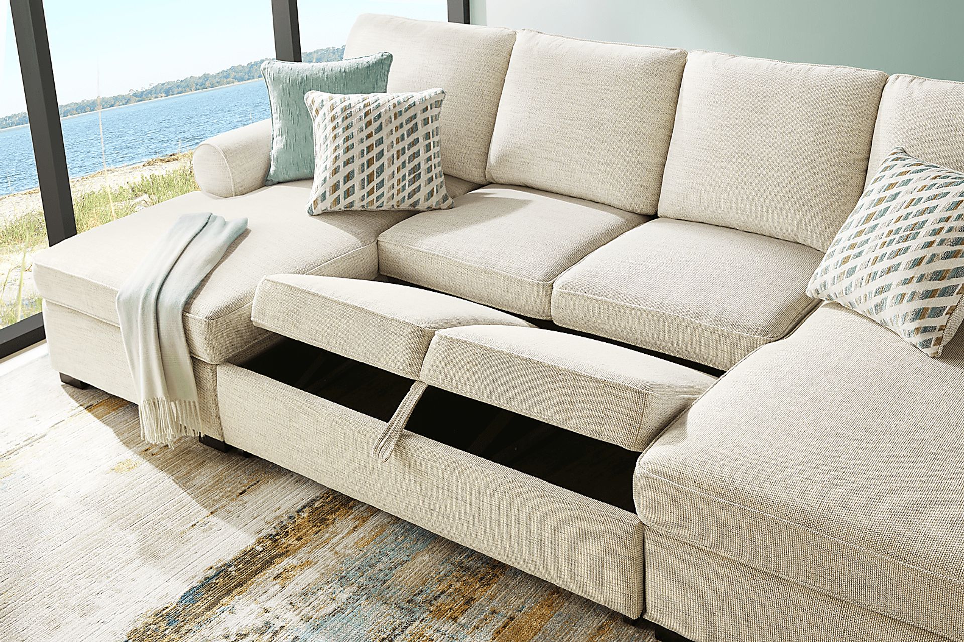 Rivera Cream 3 Pc Sleeper Sectional - Image 5