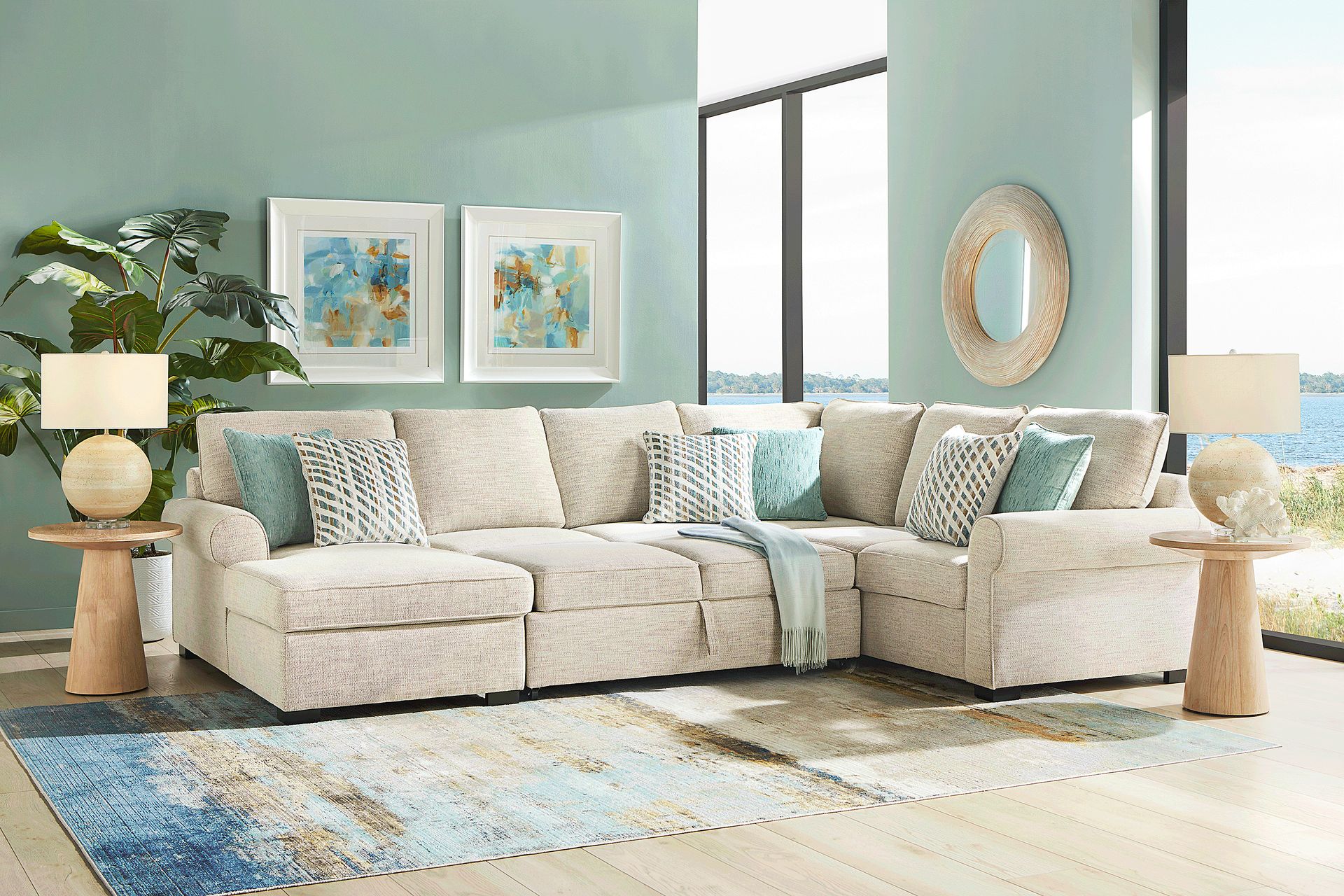 Rivera Cream 3 Pc Sleeper Sectional - Image 3