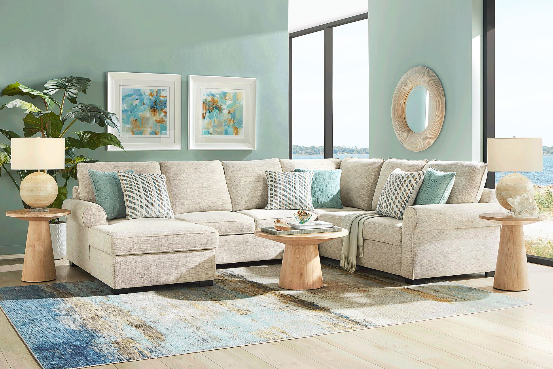 Rivera Cream 3 Pc Sleeper Sectional - Image 2