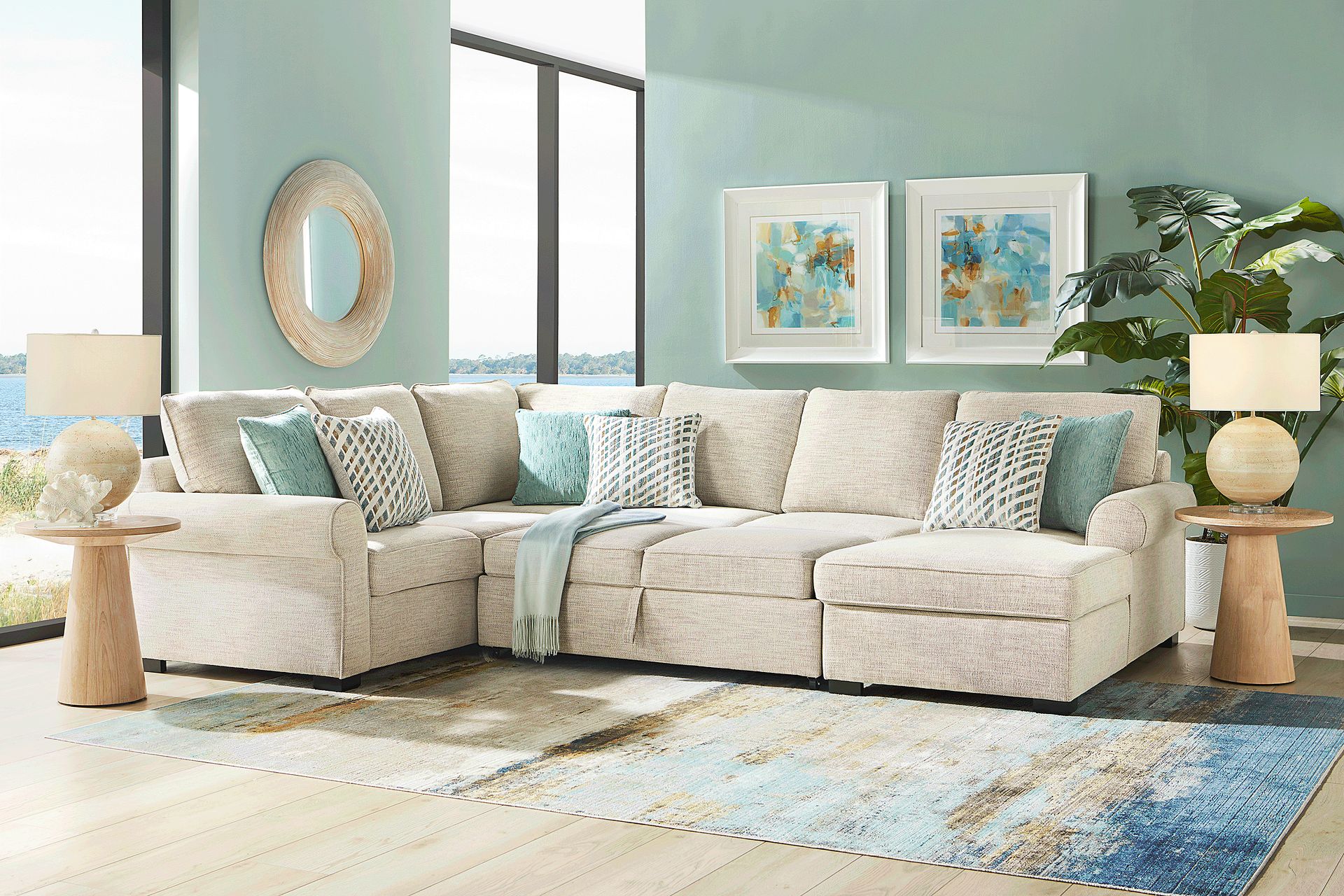 Rivera Cream 3 Pc Sleeper Sectional - Image 3