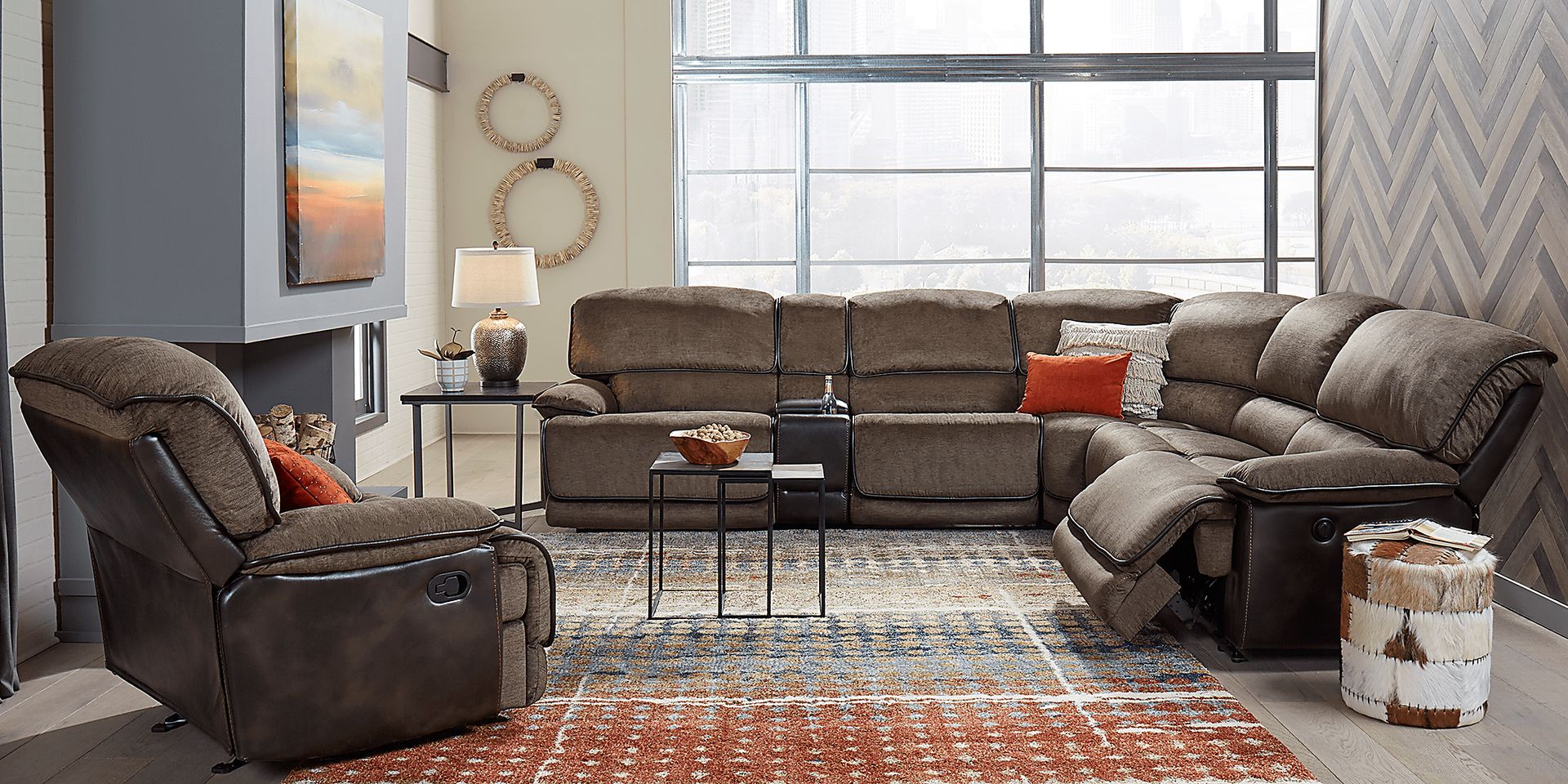 Riverbrook Coffee 9 Pc Reclining Sectional Living Room - Image 1