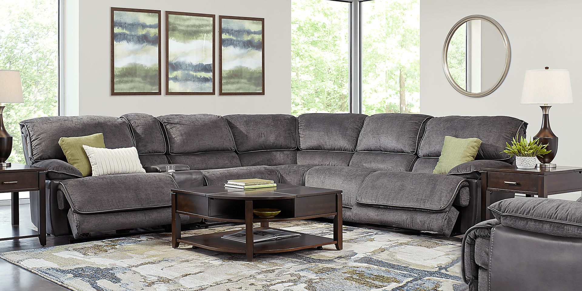 Riverbrook Gray 9 Pc Reclining Sectional Living Room - Image 1