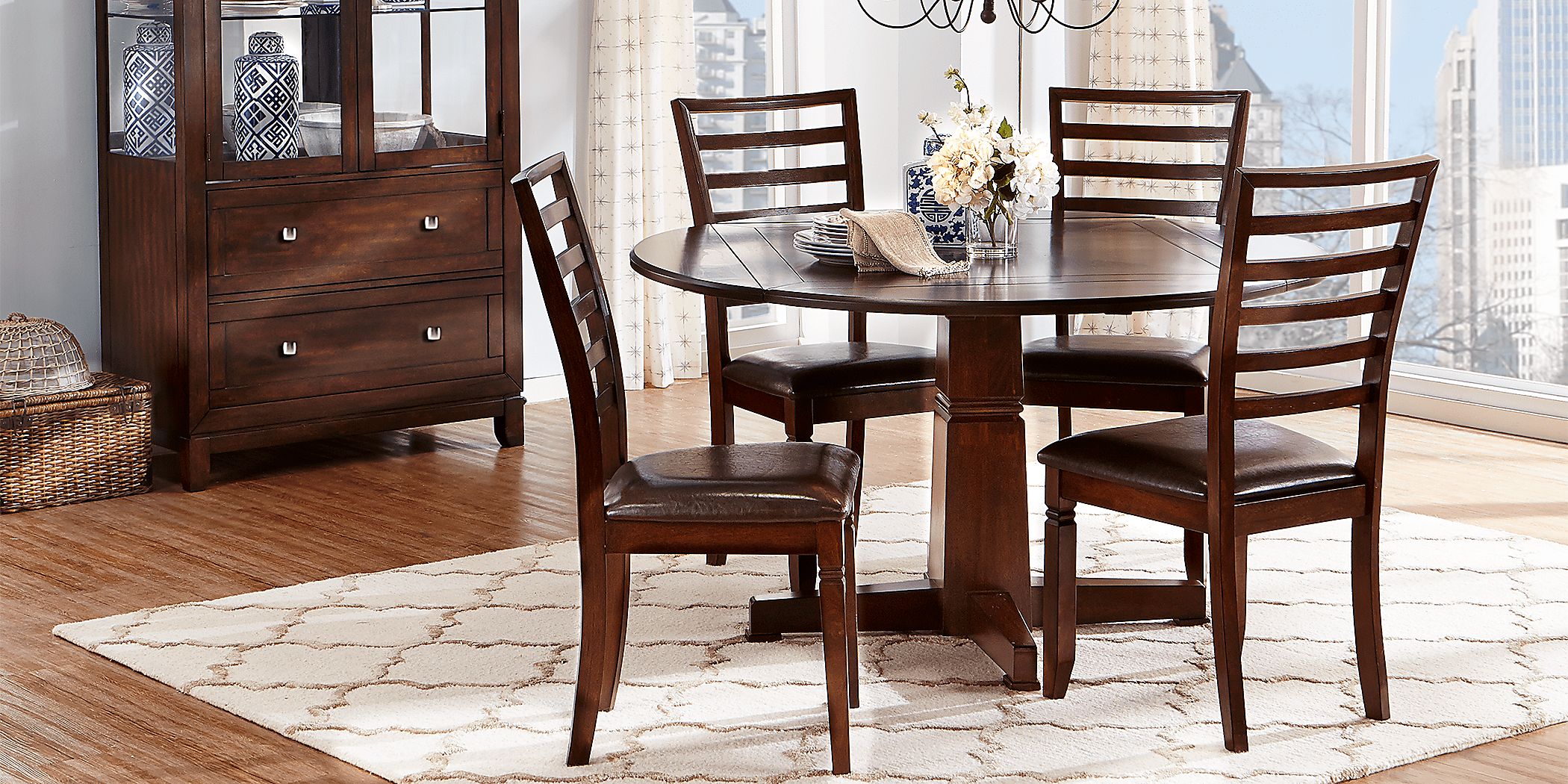 Riverdale Cherry 5 Pc Round Dining Room with Ladder Back Chairs Rooms
