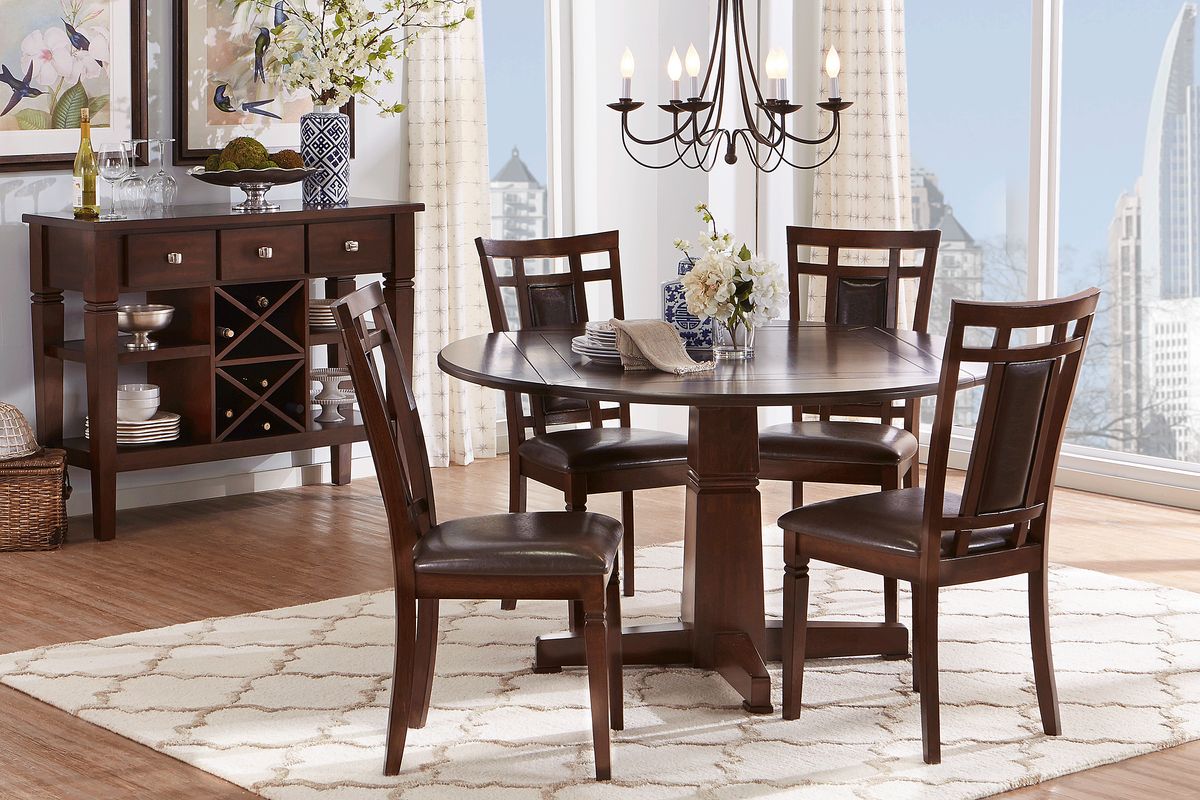 Riverdale 5 Pc Dark Cherry Wood Dining Room Set With Round Dining