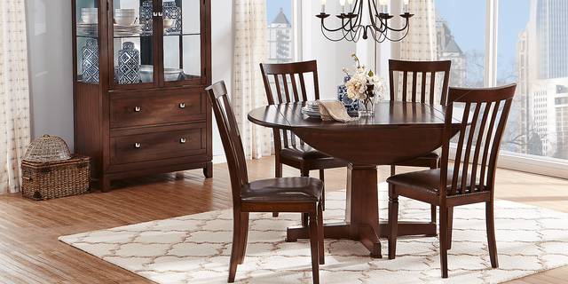 Riverdale Cherry 5 Pc Round Dining Room with Slat Back Chairs - Thumbnail - Image 2