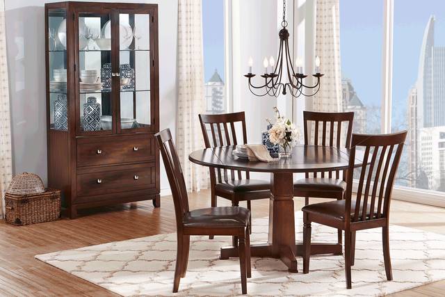 Riverdale Cherry 5 Pc Round Dining Room with Slat Back Chairs - Thumbnail - Image 1