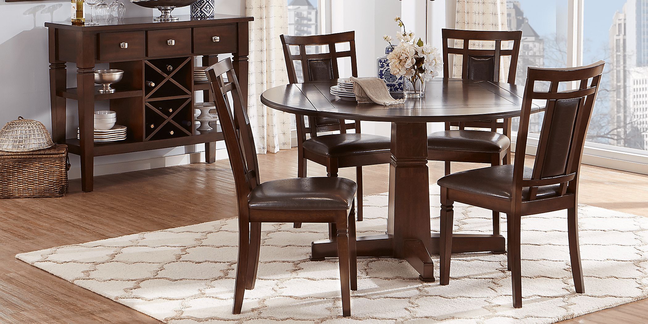 Riverdale Cherry 5 Pc Round Dining Room with Upholstered Back Chairs