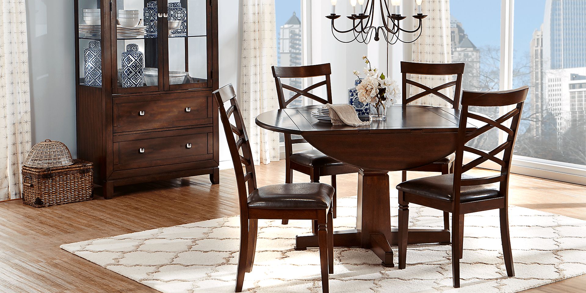 Riverdale Cherry 5 Pc Round Dining Room with X-Back Chairs - Image 2