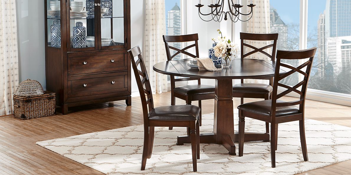 Riverdale 5 Pc Dark Cherry Wood Dining Room Set With Round Dining Table