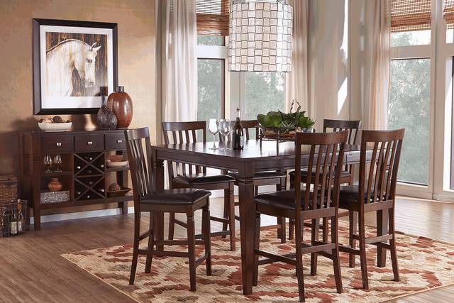 Riverdale Cherry 5 Pc Square Counter Height Dining Room with Slat Back Stools - Thumbnail - Image 1