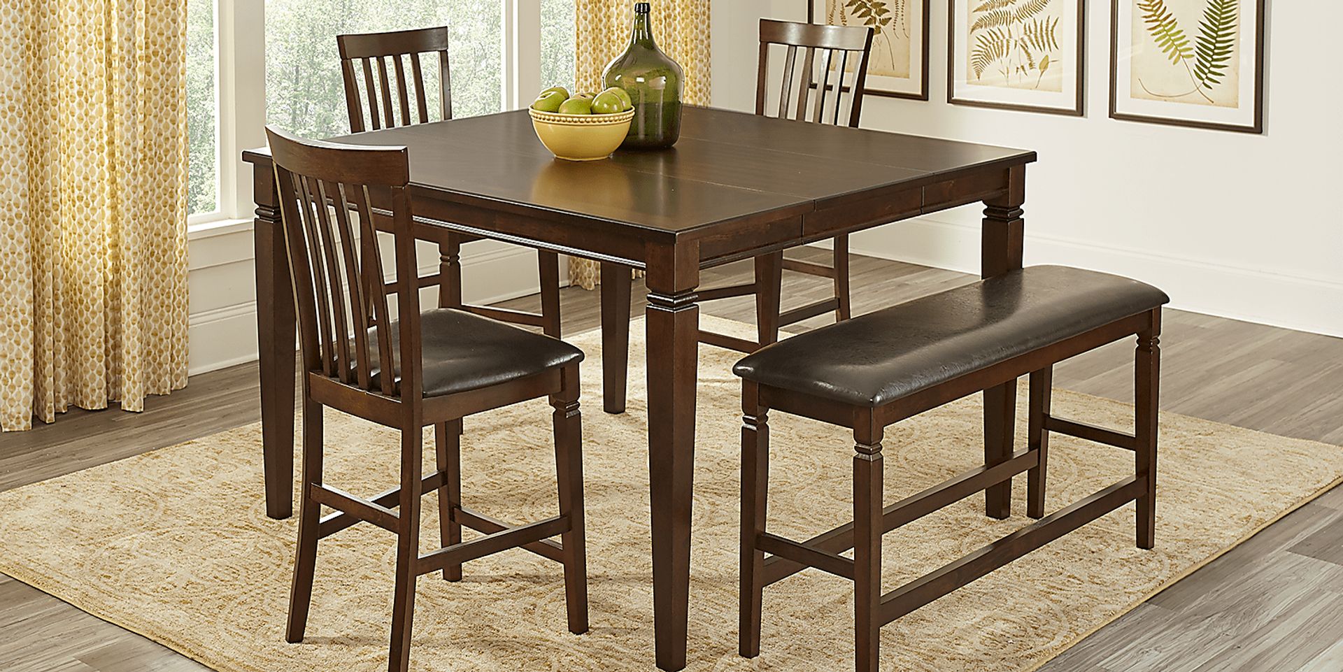 Riverdale Cherry 5 Pc Square Counter Height Dining Room with Slat Stools and Bench - Image 1