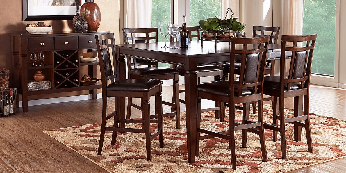 Riverdale Cherry 5 Pc Square Counter Height Dining Room with Upholstered Back Stools