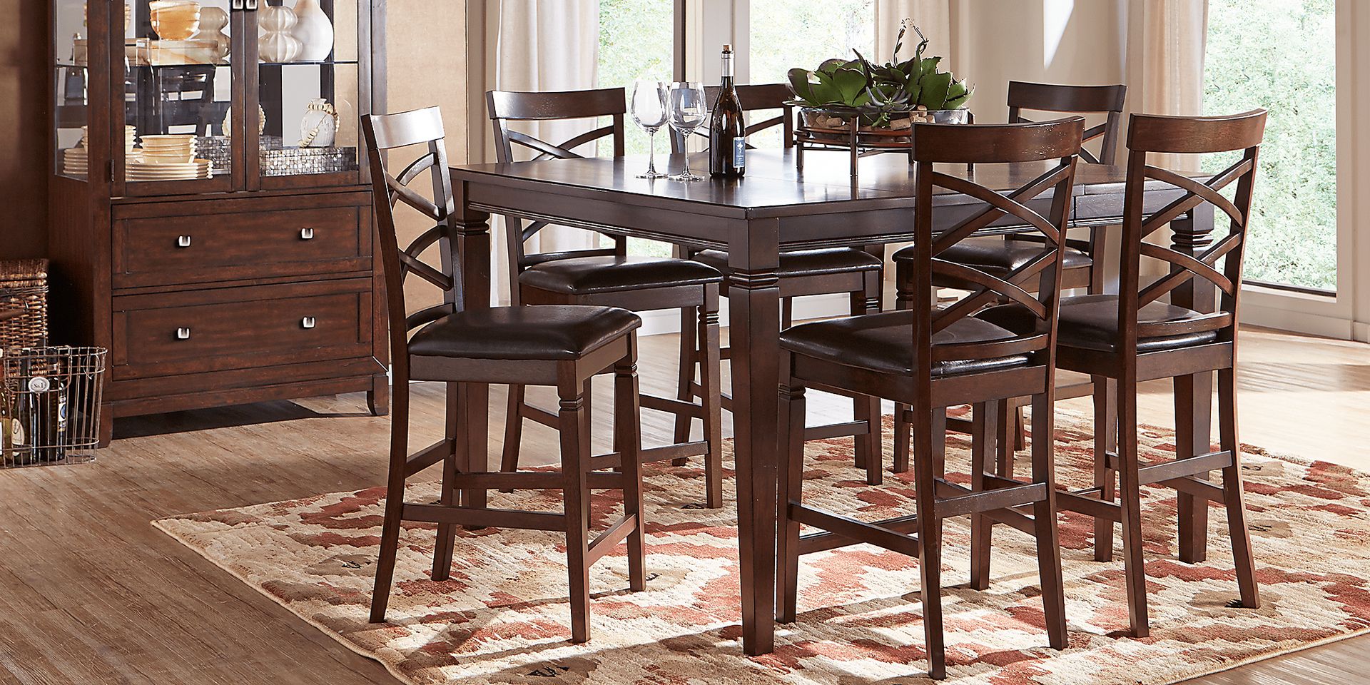 Riverdale Cherry 5 Pc Square Counter Height Dining Room with X-Back Stools - Image 2