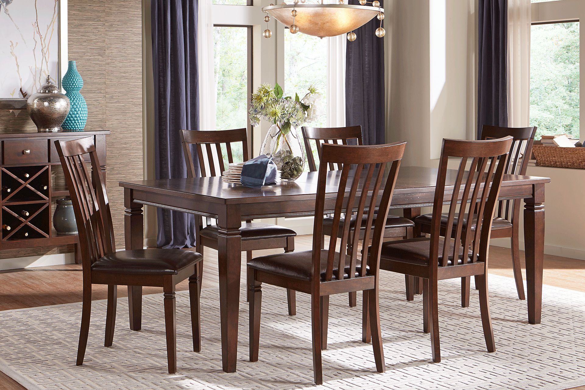 Riverdale Cherry 7 Pc Rectangle Dining Room with Slat Back Chairs - Image 1