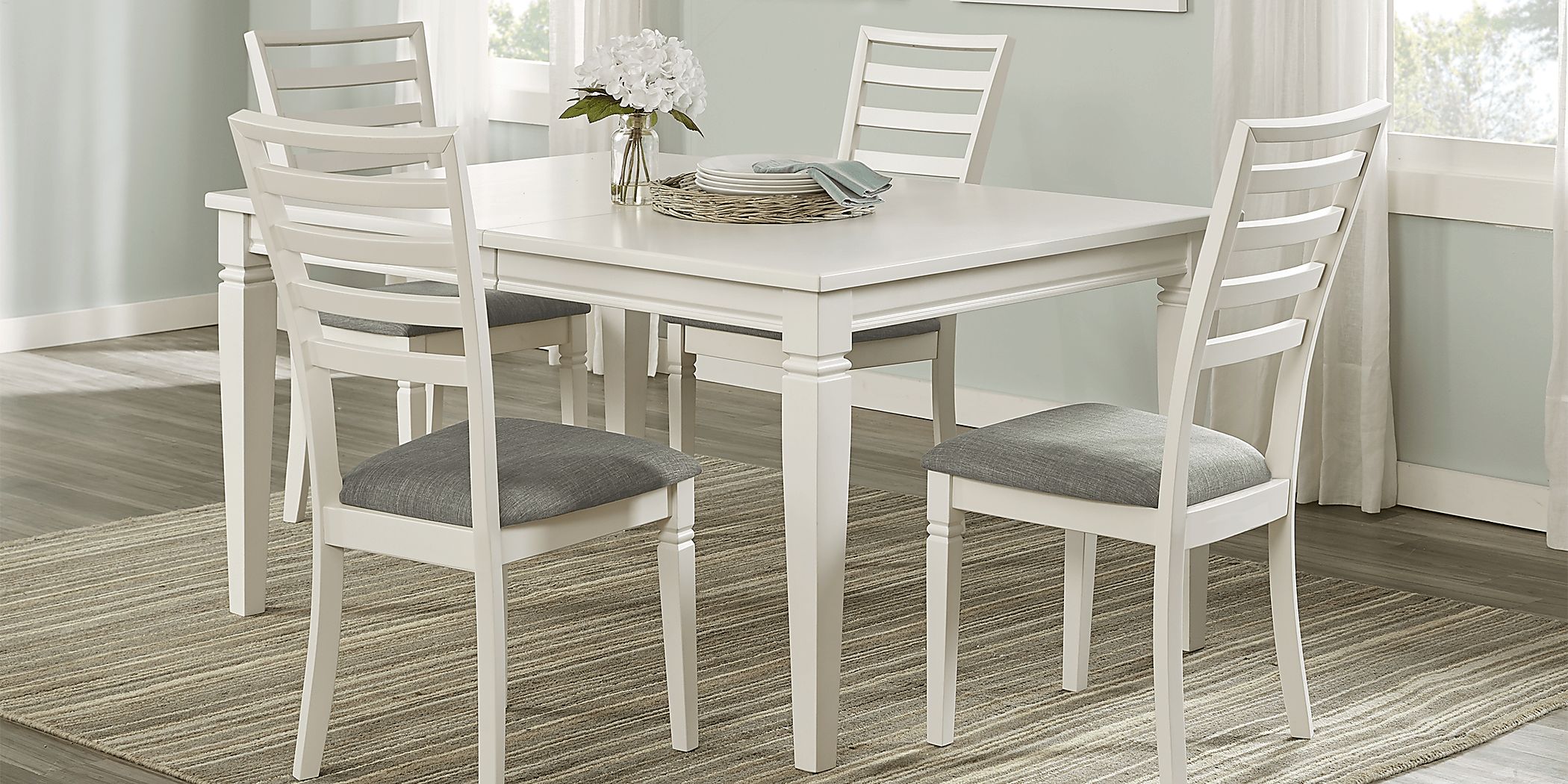 Riverdale White 5 Pc Rectangle Dining Room with Ladder Back Chairs