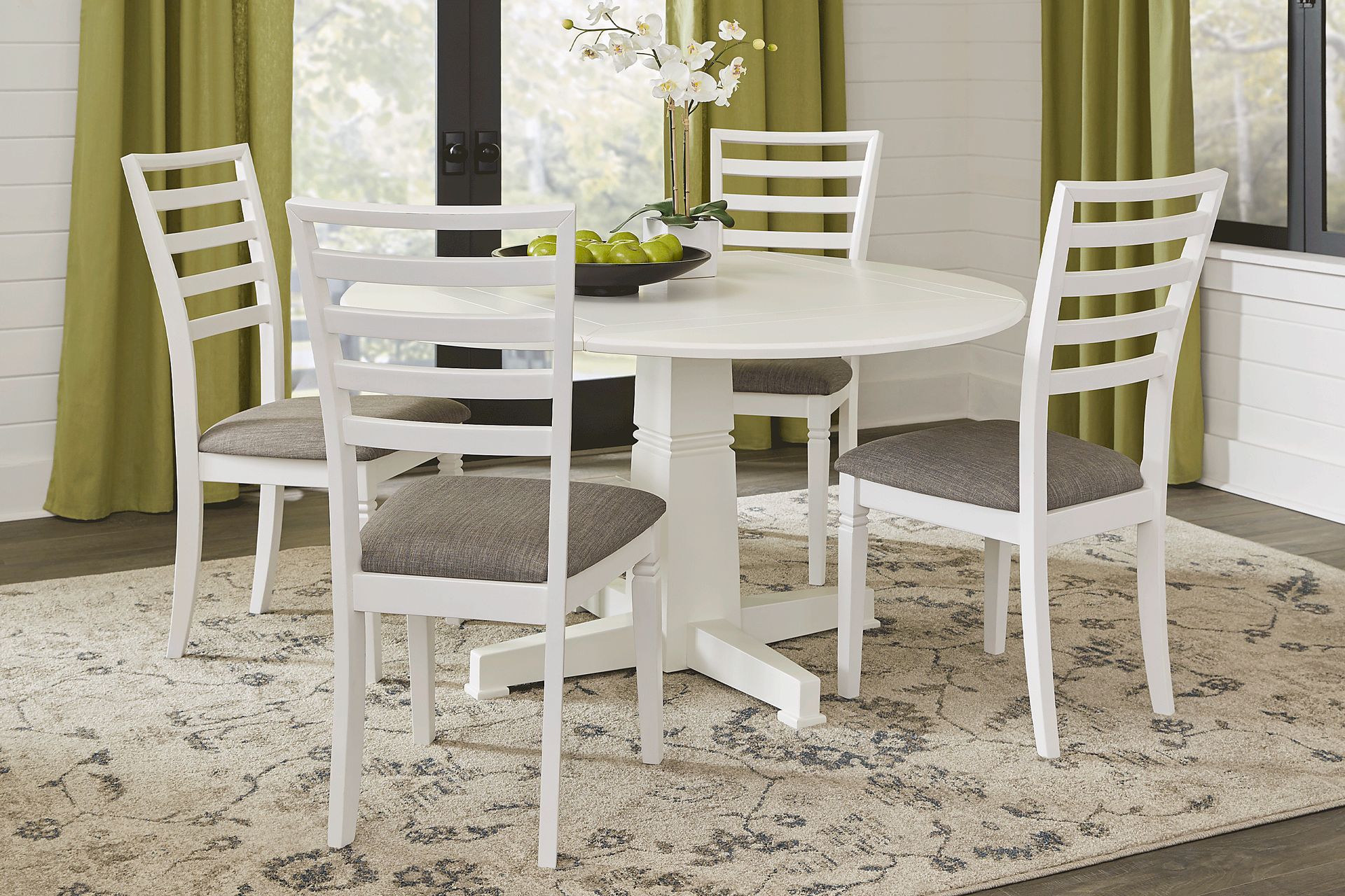 Riverdale White 5 Pc Round Dining Room with Ladder Back Chairs - Image 1