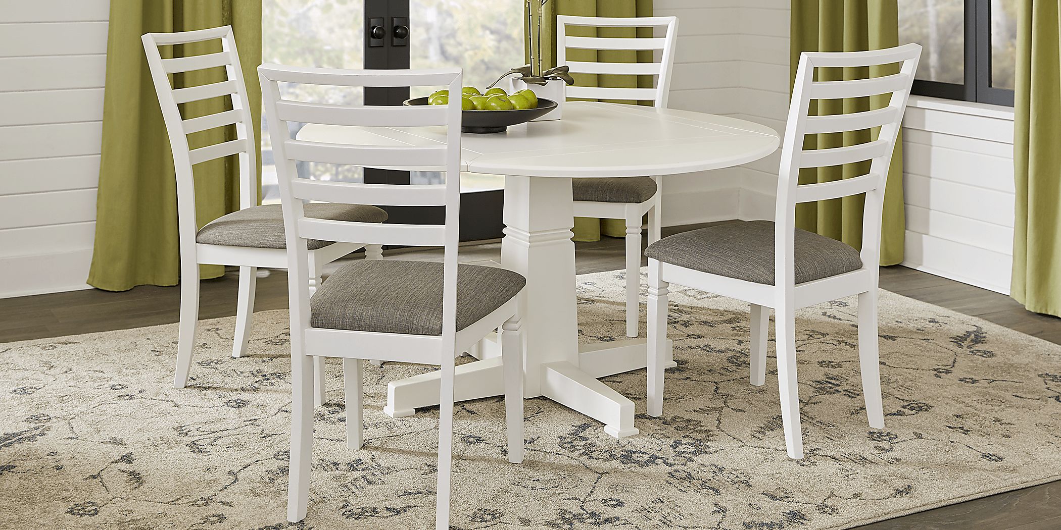 Riverdale White 5 Pc Round Dining Room with Ladder Back Chairs