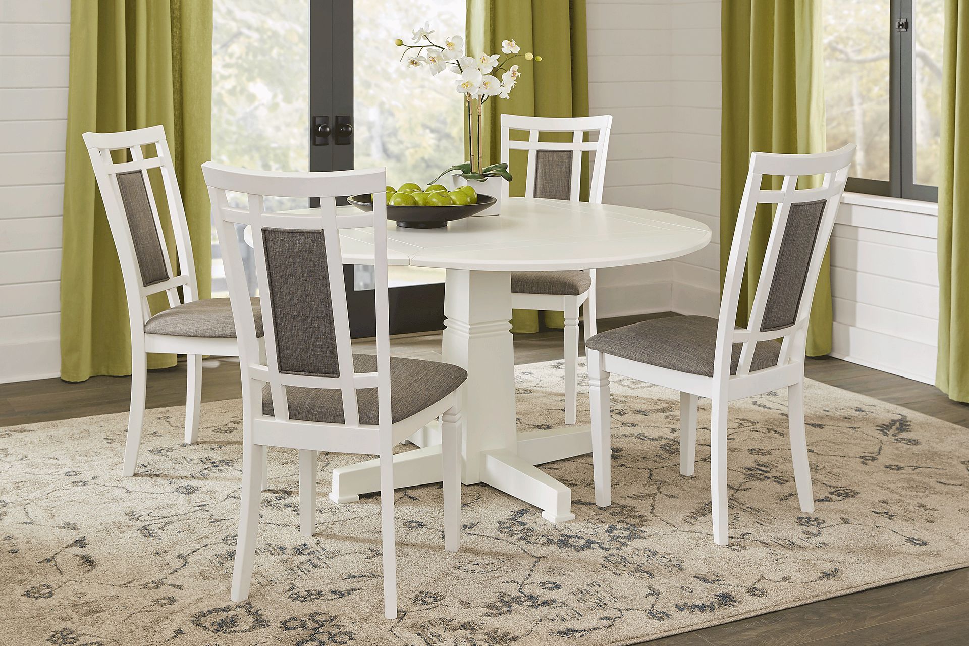 Riverdale White 5 Pc Round Dining Room with Upholstered Back Chairs - Image 1