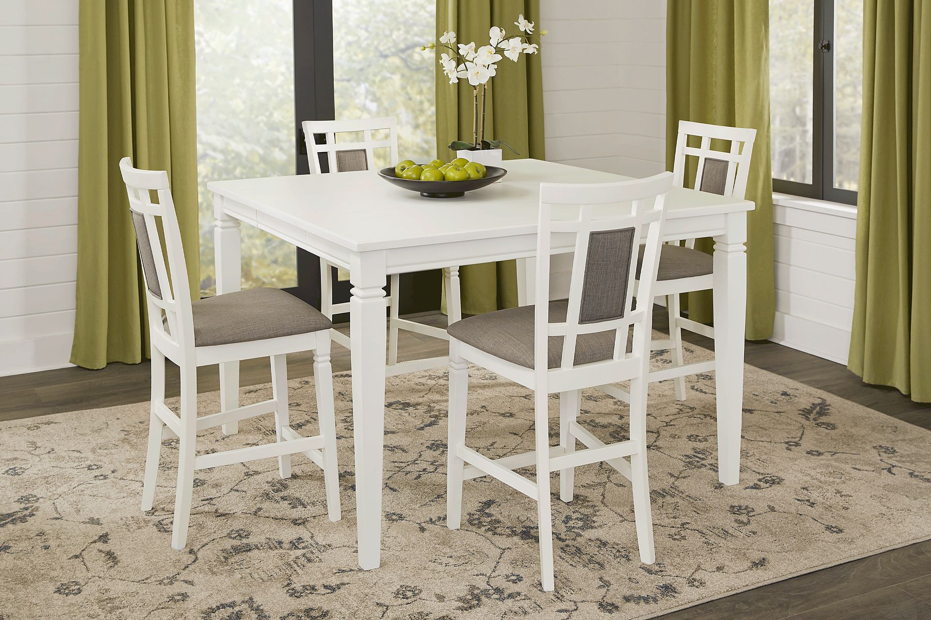 Riverdale White 5 Pc Square Counter Height Dining Room with Upholstered Back Stools - Image 1