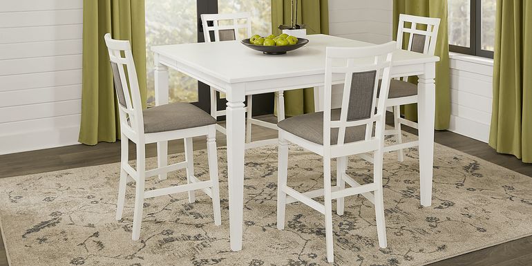 Riverdale White 5 Pc Square Counter Height Dining Room with Upholstered Back Stools