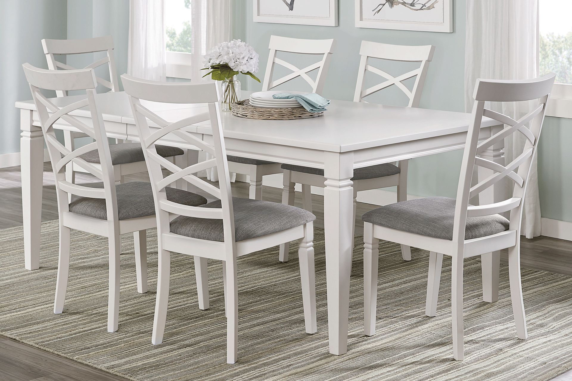 Riverdale White 7 Pc Rectangle Dining Room with X-Back Chairs - Image 1