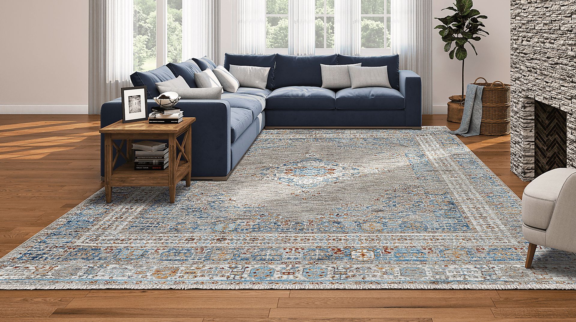 Riverdeen Blue/Brown 7'10 x 10'9 Rug - Image 2