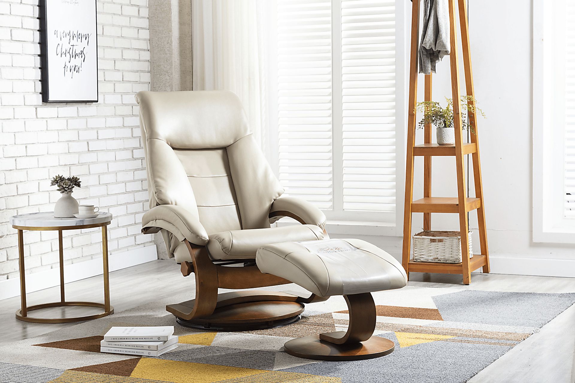 Roband Beige Recliner and Ottoman - Image 2